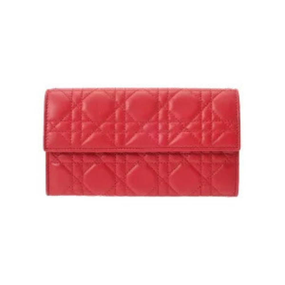 Christian Dior Cannage Lady Chain Wallet Red Lambskin Bag